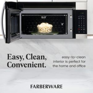 Farberware Over-the-Range Microwave Oven, 1.7 Cu. Ft. - 1000W - Auto Reheat, Multi-Stage Cooking, Melt/Soften Feature, Child Safety Lock, LED Display - Space Efficient & Powerful - Stainless Steel