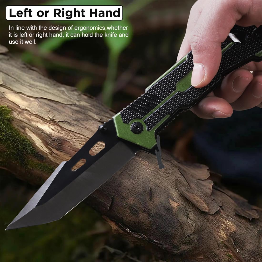 Augenweide EDC Folding Pocket Knife for men with Liner Lock - Utility Sharp Camping Knives with Clip, Seatbelt Cutter, Glass Breaker Multi Tool Knife for Outdoor Emergencies (Green)