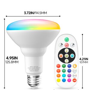 UNILAMP BR30 Color Changing Light Bulb, LED Flood Lights 12W Dimmable, 100W Equivalent, RGB+2700K+4000K+6500K, Remote Control, 1050LM, E26 Multi-Color Can Light Bulbs for Ceiling, 2 Pack