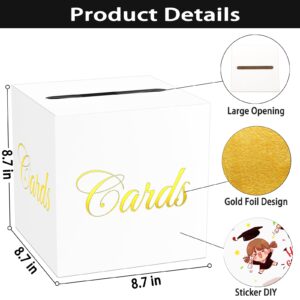 White Card Box for Party, 8.7" Cards Gold Foil Design Gift Cards Receiving Box Holder for Wedding, Bridal Shower, Graduation, Birthday, Retirement, Baby Shower, Anniversaries Party Decorations