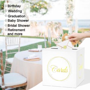 White Card Box for Party, 8.7" Circle Gold Foil Design Gift Cards Receiving Box Holder for Wedding, Bridal Shower, Graduation, Birthday, Retirement, Baby Shower, Anniversaries Party Decorations