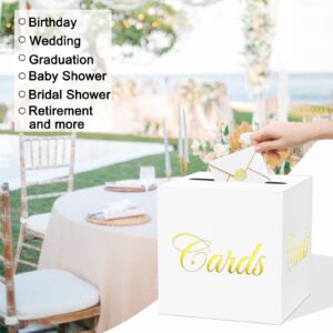 White Card Box for Party, 8.7" Cards Gold Foil Design Gift Cards Receiving Box Holder for Wedding, Bridal Shower, Graduation, Birthday, Retirement, Baby Shower, Anniversaries Party Decorations