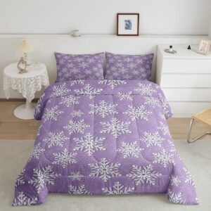 feelyou christmas snowflake comforter set king size glitter snowflake bedding set for kids boys girls bedroom decor purple xmas comforter women men quilt set with 2 pillow case