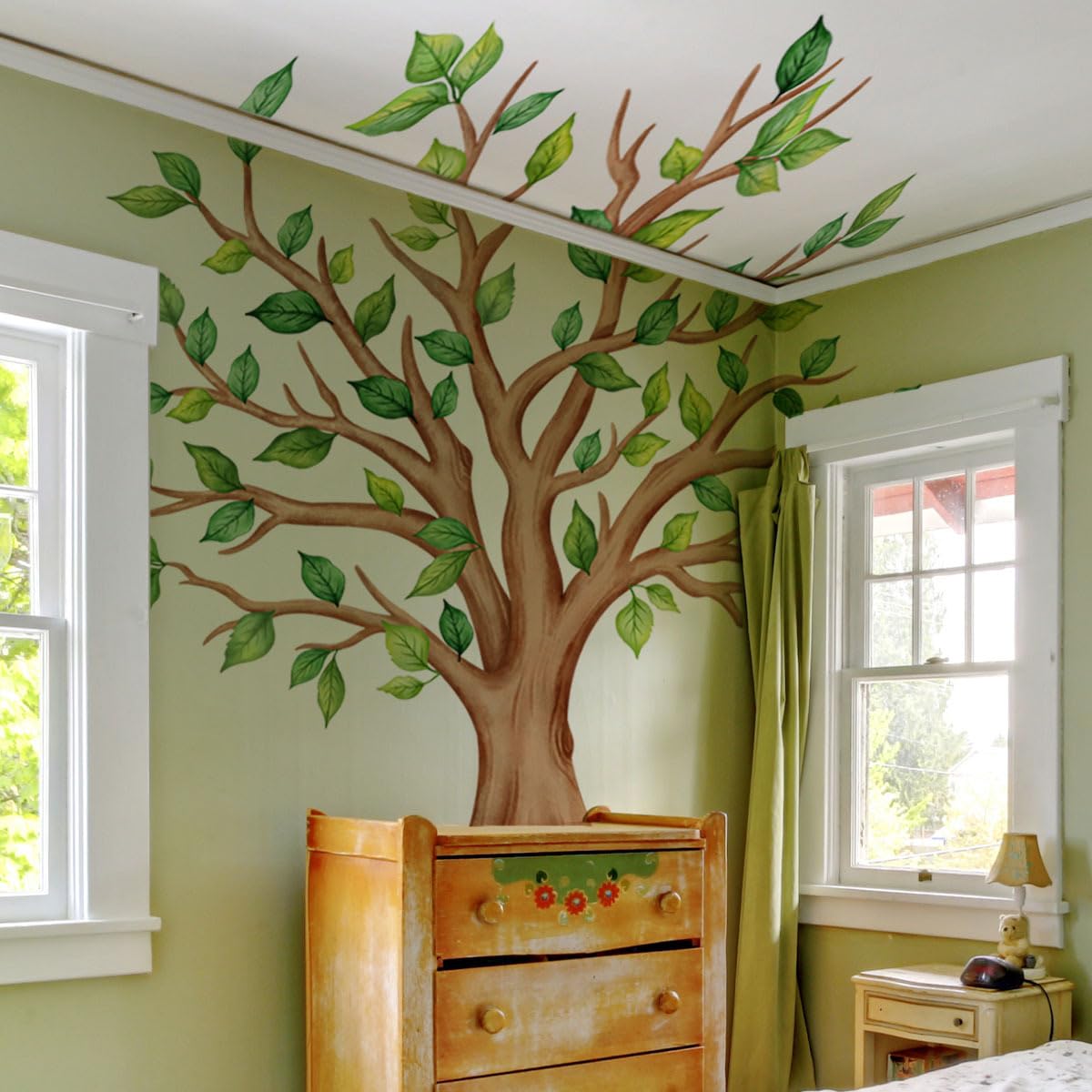 Runtoo Large Tree Wall Decals Green Plants Jungle Wall Stickers for Kids Room Classroom Nursery Bedroom Home Decor