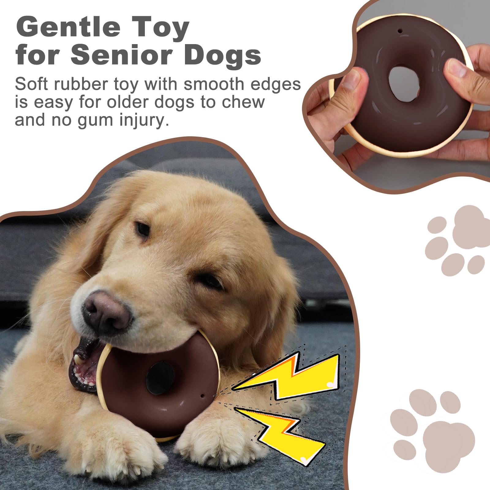 MITAIKO Indestructible Dog Toys for Aggressive Chewers, Interactive Squeaky Chew Toy for Senior Dog & Puppy Teething, Durable but Soft Food-Grade Rubber Donut Toy for Small Medium Large Dogs, Brown