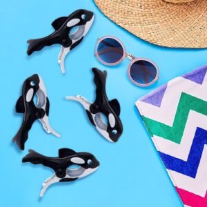 4 Pieces Towel Clips for Chairs Cruise Beach Towel Clips Beach Chair Clips Dolphin Flamingo Whale Watermelon (4 Pieces)