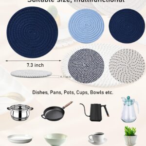 Trivets for Hot Dishes,7.3" Resistant Pot Holders for Kitchen,Kitchen Essentials,Farmhouse Kitchen Decor,Blue Hot Plate Mats,Non-Slip Cotton Material,Blue Kitchen Accessories (Blue)