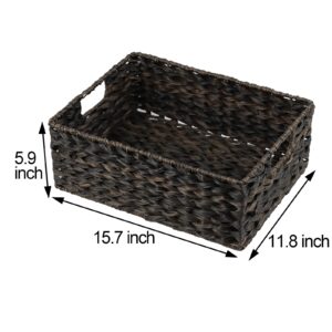 Wicker Storage Basket, Plastic Large Wicker Basket with Handles, Waterproof Woven Basket for Storage, Wicker Baskets for Organizing, Pantry Baskets-1 Pack