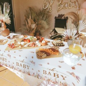 Lopeastar 3Pcs Boho Baby Shower Decorations Tablecloths, Bohemian Pampas Grass Floral Oh Baby Table Cloths, 58 x 108 Inch Large Rectangular Boho Table Covers Party Supplies for Girls Kids