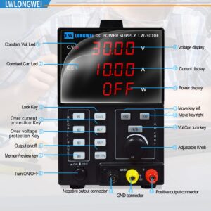 LWLONGWEI DC Power Supply Variable, Programmal Control 30V 10A Adjustable Switching Regulated DC Bench Power Supply with 4-Digits LED Power Display 5V/2A USB Output, (4sets 30V 10A)