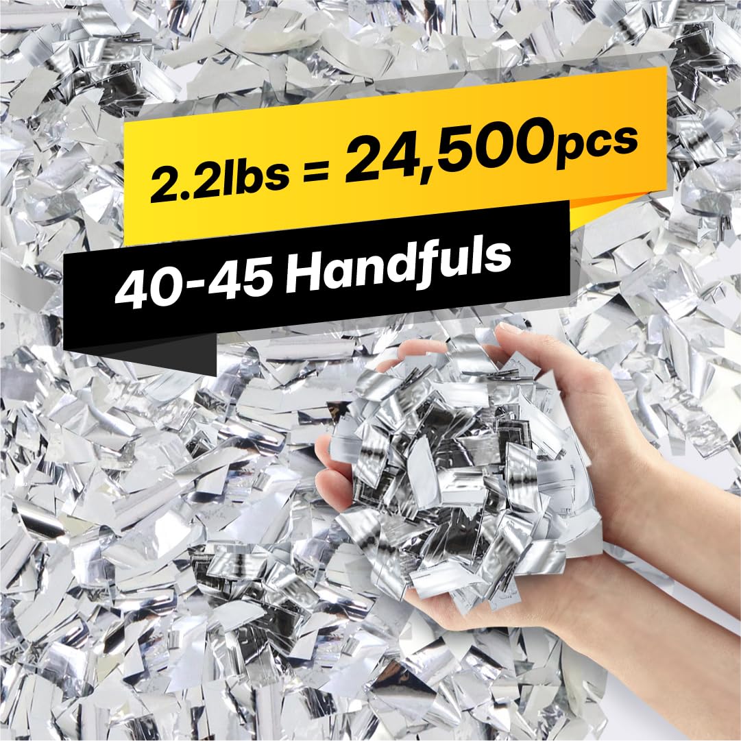 Silver Confetti Paper - BULK 2.2lbs | 1kg, Biodegradable Tissue Paper, Rainbow Light Weight, Non-Staining Paper, for Events, Crafts, Decorations (SILVER Confetti Paper 2lbs Biodegradable)