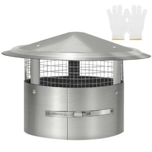 bootuu 8 inch round chimney cap, 8 inch tapered top chimney cap with screen, 8 inch chimney cap with fastening device with screen, stovepipe finial, stainless steel