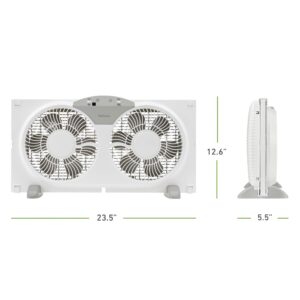 HOLMES 9" Twin Digital Window Fan, Reversible Airflow Blades, In/Out Exchange, 3 Speeds, Built-In Extender Panels, Ideal for Home, Bedroom or Office, Remote Control, White