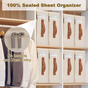 Bed Sheet Organizer 4 Pack - No Insects Entry Sheet Organizers and Storage with Zipper, Label, Handle, Window, Linen Closet Organizers and Storage for Sheet Set, Clothing, Duvet Covers, Blanket