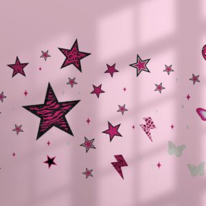 TwoDays 100PCS Y2K Room Decor Aesthetic Wall Decal, 2000s Mcbling Vinyl Peel and Stick Stickers for College Teen Girls Bedroom, Pink Stars Trashy Y2k Decorations for Women Apartment.