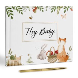 baby shower guest book for boy or girl, hardcover woodland baby shower sign in guest book with gold pen, gender neutral baby shower memory book for new parents and expecting mothers(7" x 9")