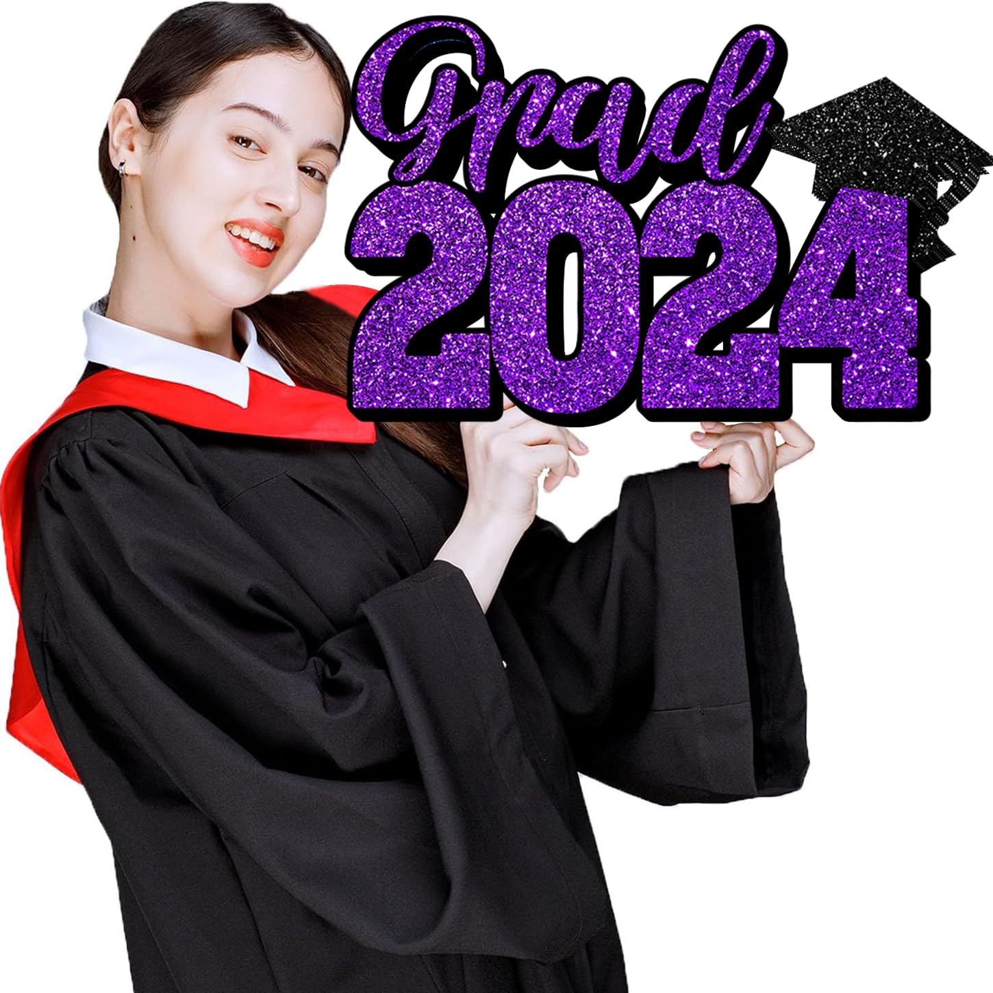 GPWXYYY Purple Graduation Sign Graduation Photo Booth Prop Party Decorations Class of 2024 Wood Cutout Sign Graduation Wooden Sign Decor for Grad 2024 Graduation Party Decorations