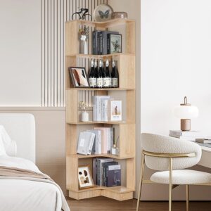 tonchean 5-Tier Corner Bookshelf 69" Tall Modern Wooden Corner Bookcase L-Shaped Shelf Storage Display Rack for Bedroom, Living Room, Home Office