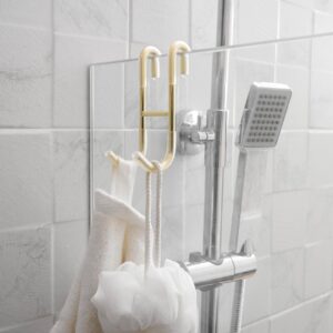 Homevacious 2 Pack Shower Door Hooks Towel Hooks for Bathroom Frameless Glass Shower Door SUS 304 Stainless Steel Drilling-Free Hanger Shower Hooks- Brushed Gold