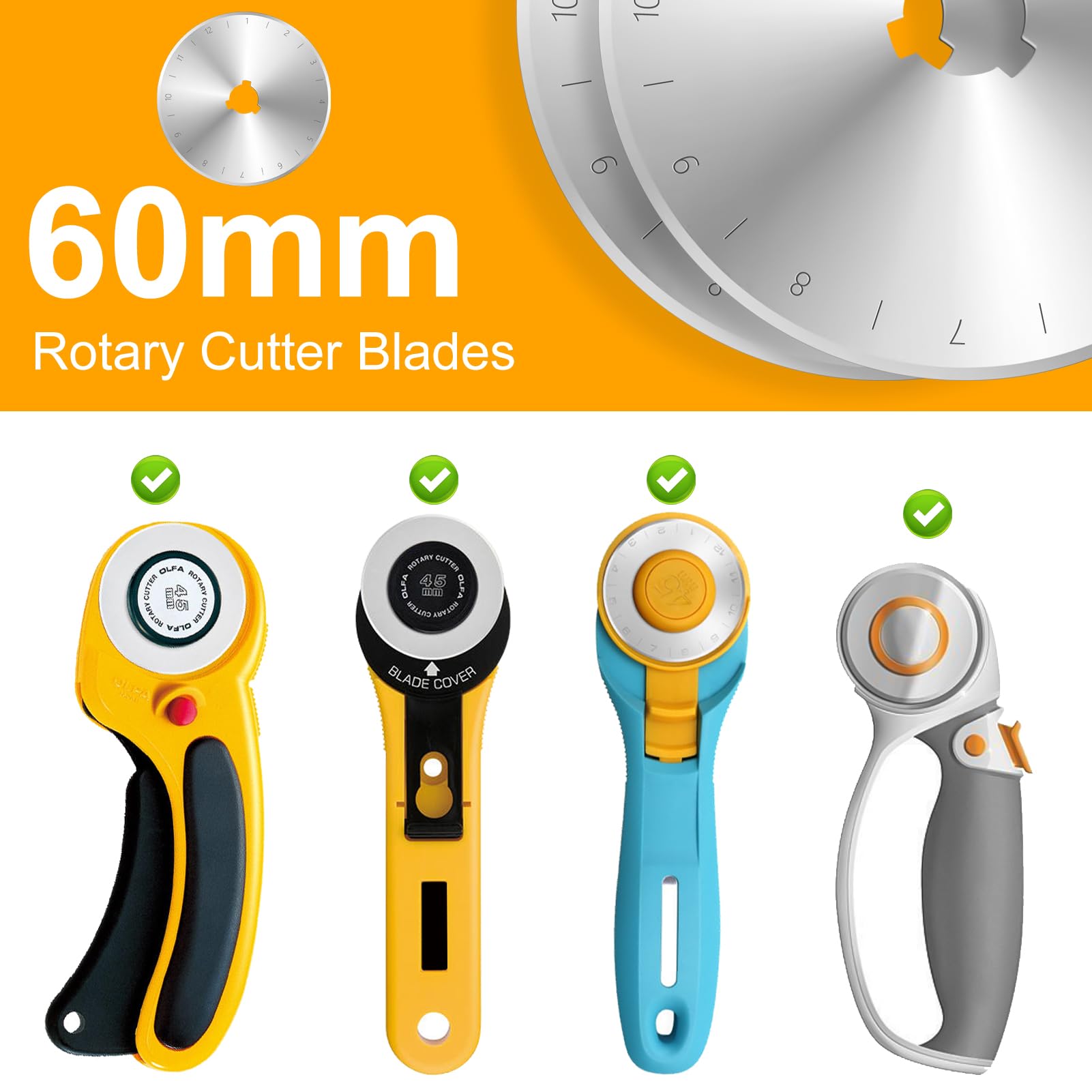 60mm Rotary Cutter Blades 60mm - 10 Pcs Rotary Blades Refill Our Rotary Blades Refills Fit on Most 60 mm Rotary Cutter for Fabric