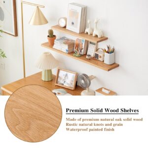 Oak Floating Shelves Rustic Wood Wall Shelves for Wall Storage, Wall Mounted Wooden Display Shelf Wide for Living Room Bedroom Kitchen Bathroom (12 inch)