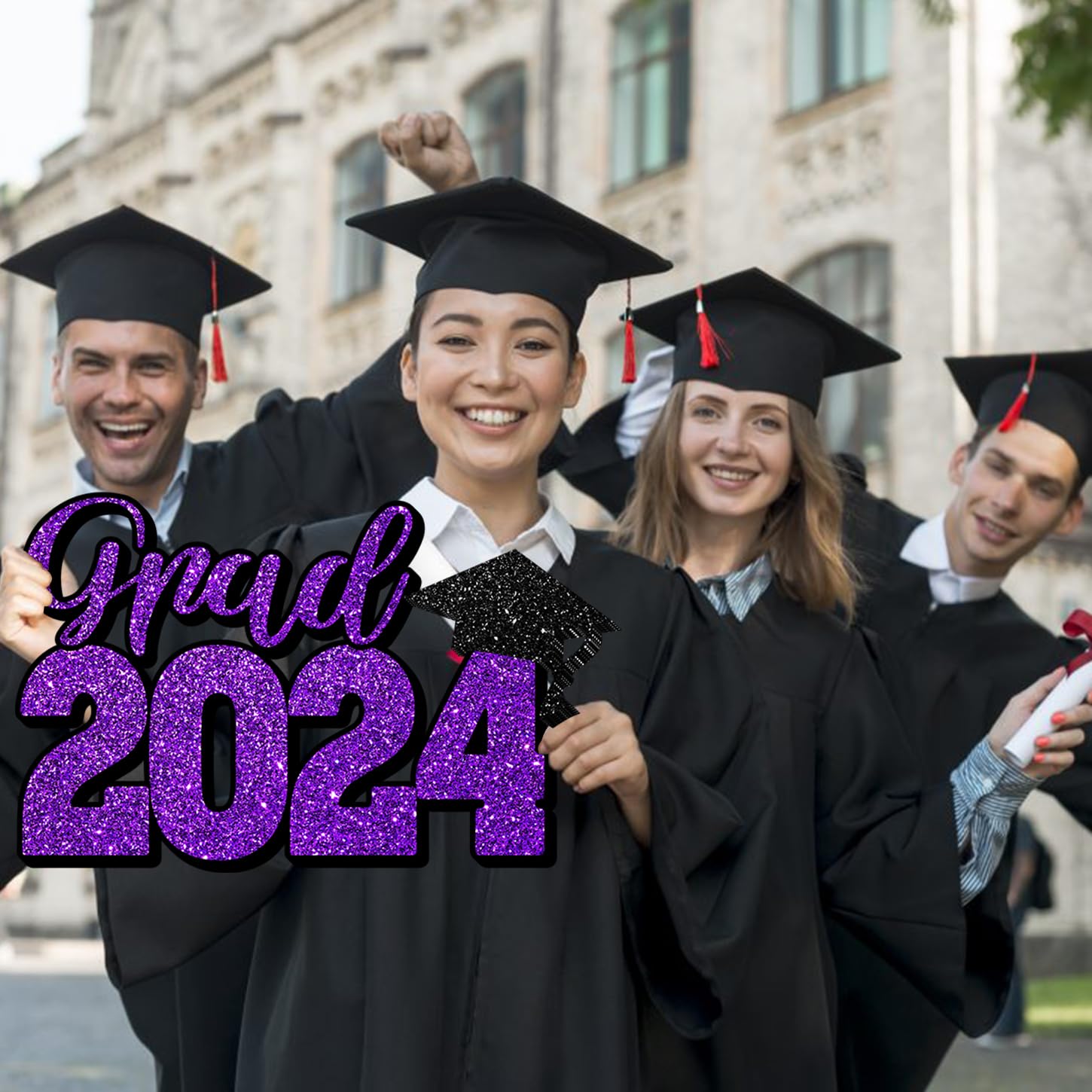 GPWXYYY Purple Graduation Sign Graduation Photo Booth Prop Party Decorations Class of 2024 Wood Cutout Sign Graduation Wooden Sign Decor for Grad 2024 Graduation Party Decorations