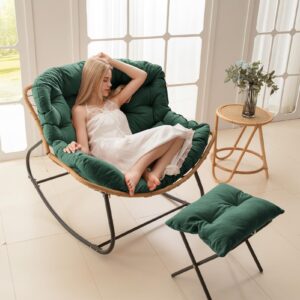 higogogo giant patio rocking chair, indoor outdoor egg freestyle papasan chair with cushion and frame, comfortable leisure lounge chair for living room, bedroom, porch, garden, green