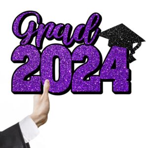 GPWXYYY Purple Graduation Sign Graduation Photo Booth Prop Party Decorations Class of 2024 Wood Cutout Sign Graduation Wooden Sign Decor for Grad 2024 Graduation Party Decorations