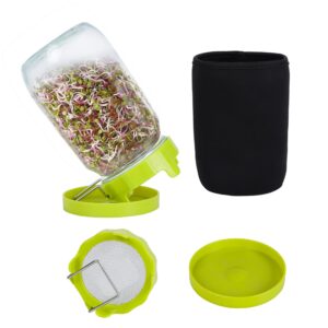 sozize sprouting kit sprouts growing kit 34oz wide mouth seed sprouting jar germination kit 304 stainless screen lid and stand blackout sleeve tray for growing bean alfalfa sprout seeds