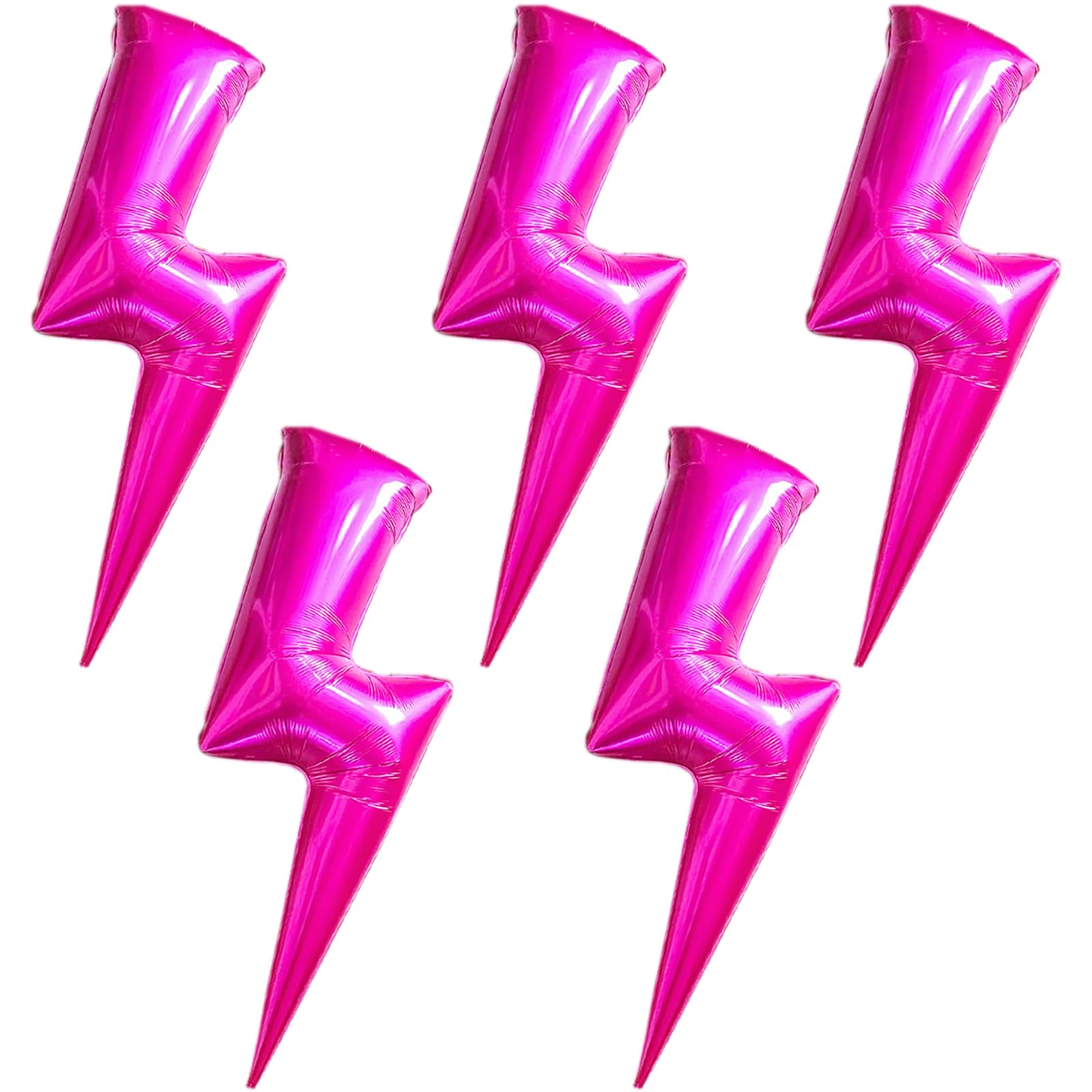 5Pcs Lightning Bolt Balloons Giant Hot Pink Flash Lightning Shape Foil Balloons for Valentine's Day Birthday Baby Shower Wedding Graduation Princess Themed Party Decorations Supplies