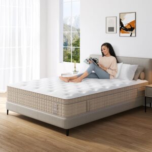 FLEXPEDIC King Size Mattress,14 Inch Memory Foam Hybrid Mattresses in a Box with Individual Pocket Spring,Khaki Medium Firm King Mattress,CertiPUR-US