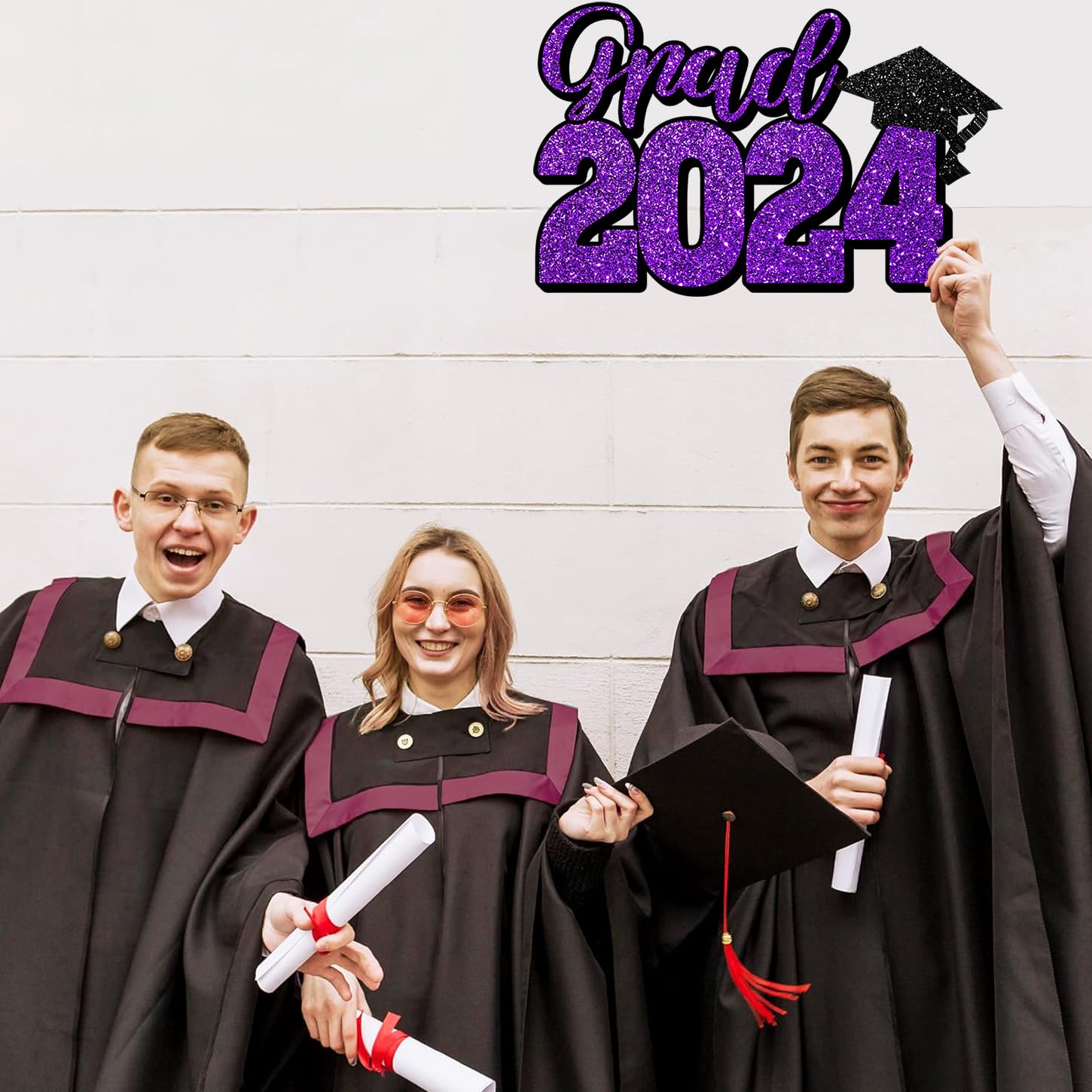 GPWXYYY Purple Graduation Sign Graduation Photo Booth Prop Party Decorations Class of 2024 Wood Cutout Sign Graduation Wooden Sign Decor for Grad 2024 Graduation Party Decorations