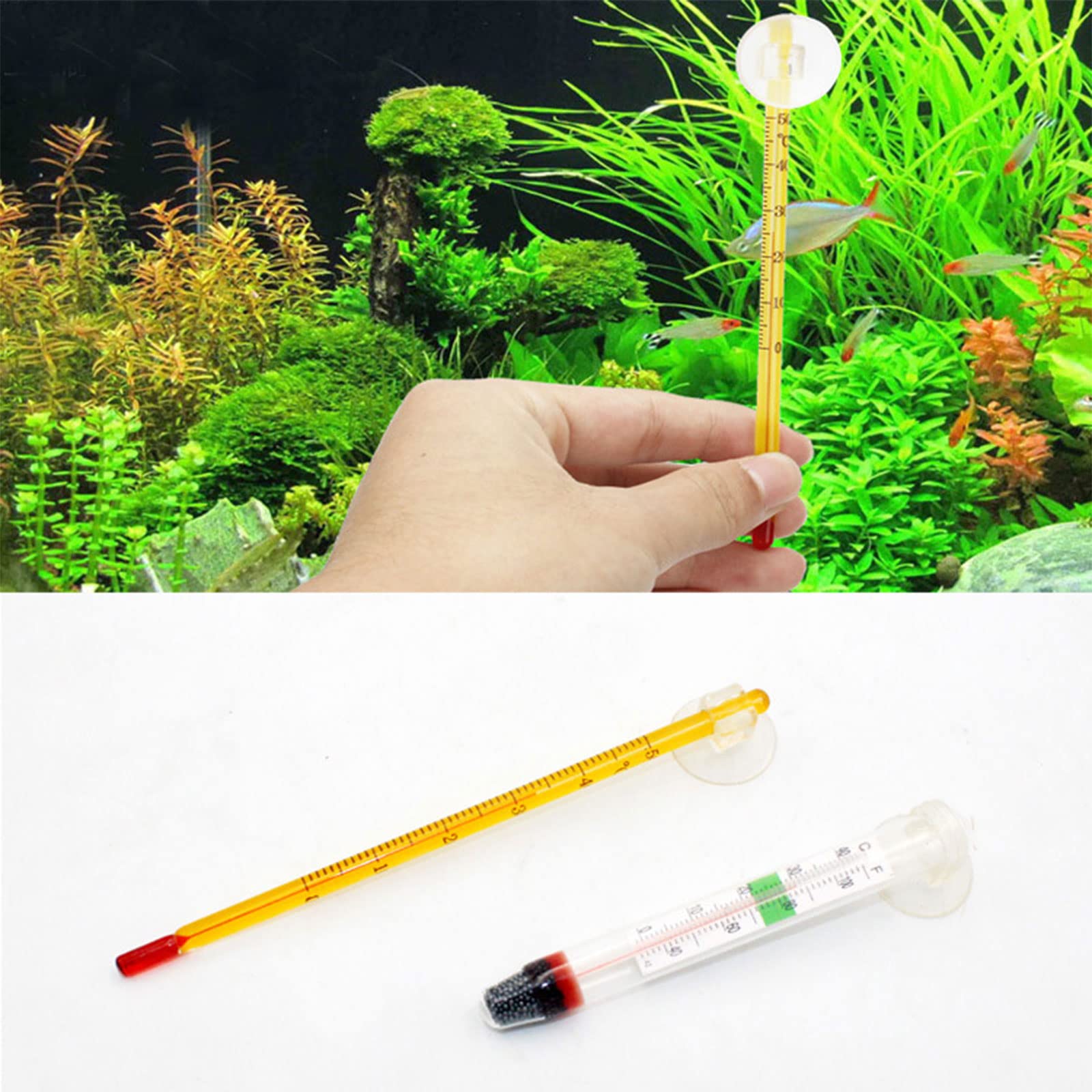 Aquarium Thermometer for Fish Tank Aquarium Waterproof Hydraulic Gauge Submersible Glass Thermometer with Suction Cup