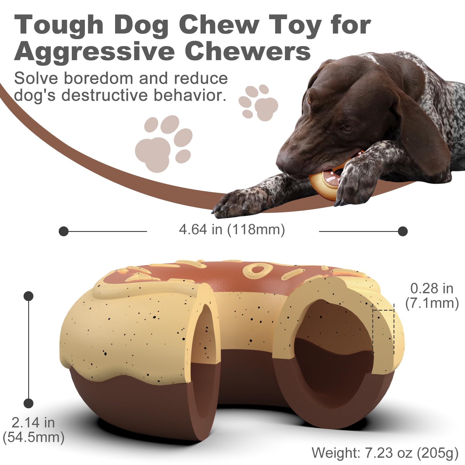 MITAIKO Indestructible Dog Toys for Aggressive Chewers, Interactive Squeaky Chew Toy for Senior Dog & Puppy Teething, Durable but Soft Food-Grade Rubber Donut Toy for Small Medium Large Dogs, Brown