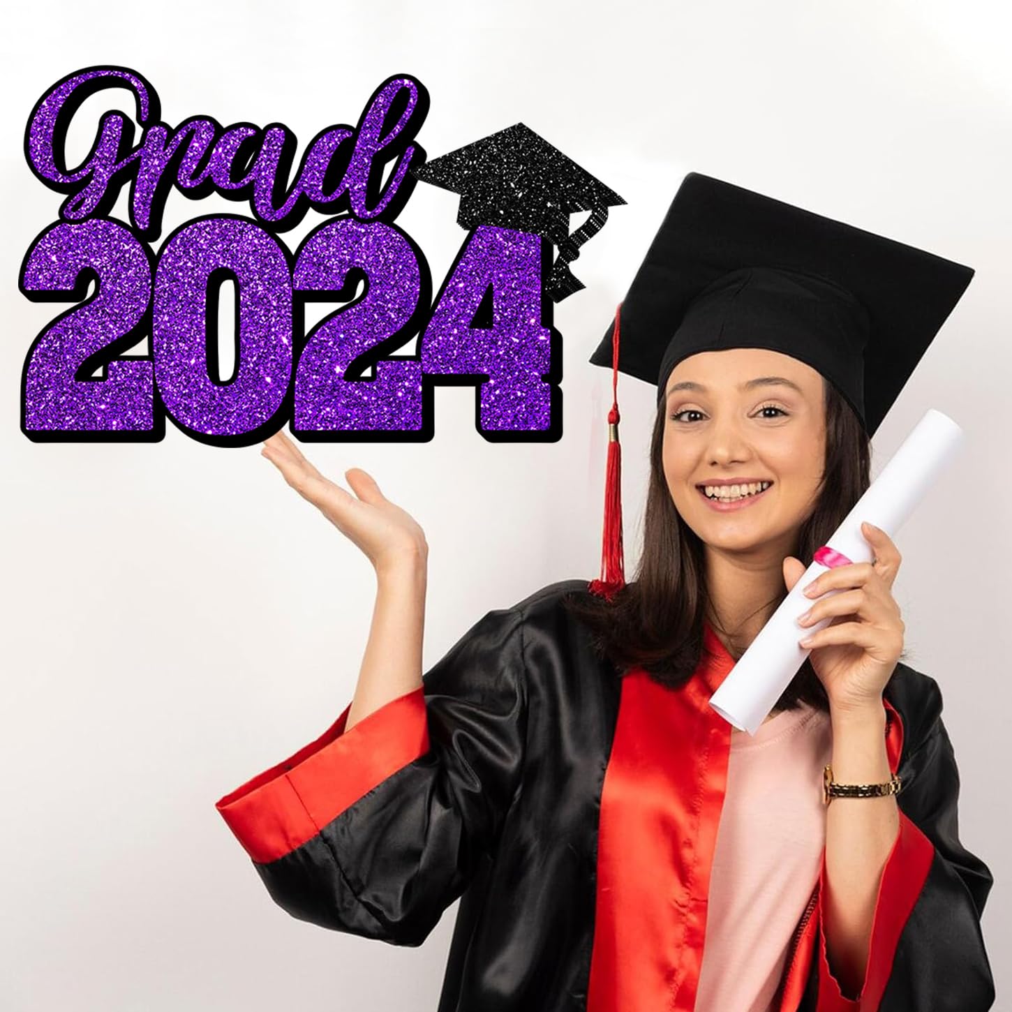 GPWXYYY Purple Graduation Sign Graduation Photo Booth Prop Party Decorations Class of 2024 Wood Cutout Sign Graduation Wooden Sign Decor for Grad 2024 Graduation Party Decorations