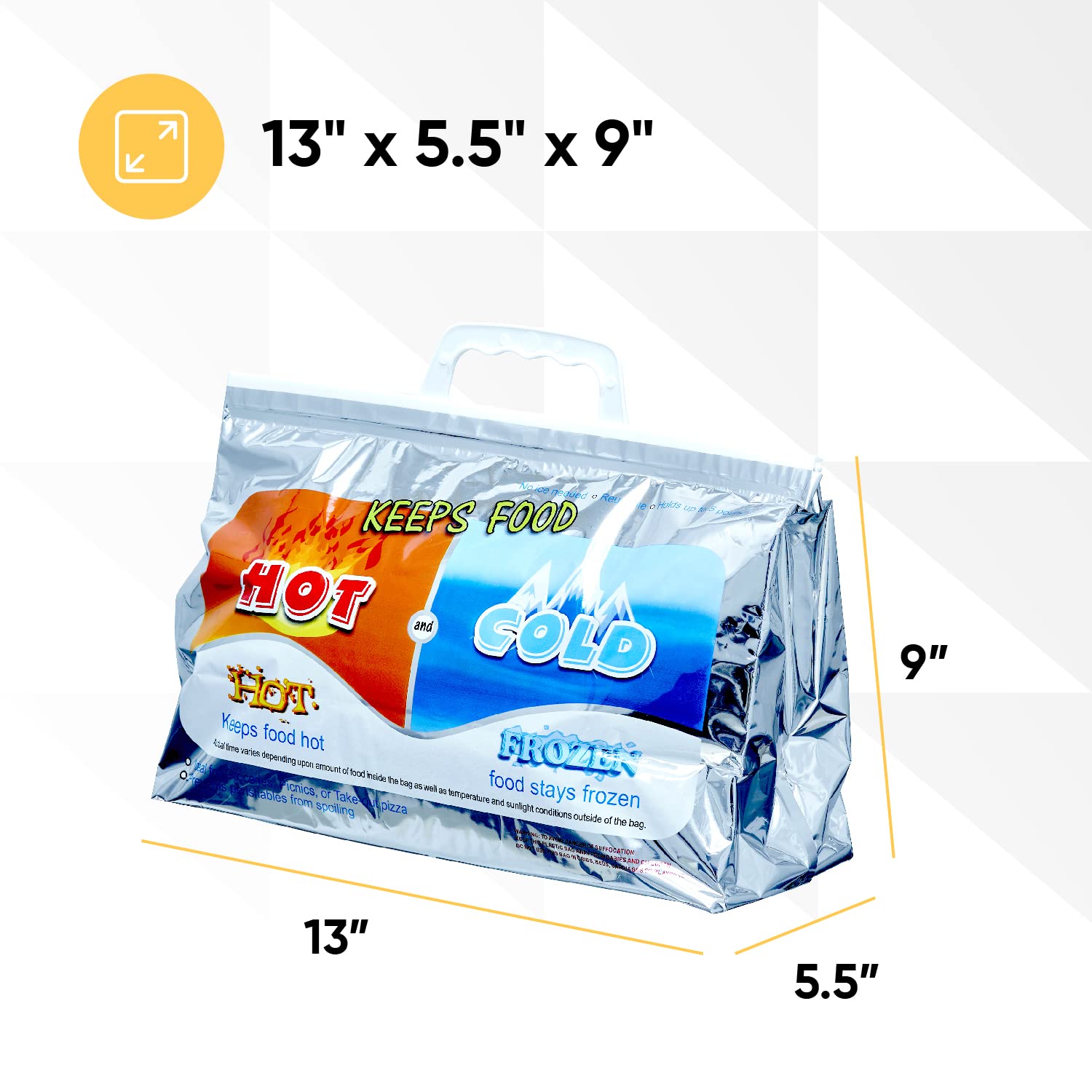 Superio Hot and Cold Insulated Bags for Food Delivery, Grocery Shopping Bags, Food Storage for Hot and Frozen Food for Travel, Disposable Cooler Bag, Reinforced Thermal Lunch Bag (4, 13"x5.5"x8.5")