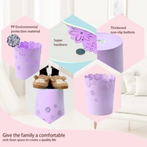 Comebachome Plastic Trash Can, Waste Paper Bin Flower Lace Waste Basket Round Rubbish Bin Hollow Garbage Can for Bedroom Bathroom Kitchen Office (Purple/S)