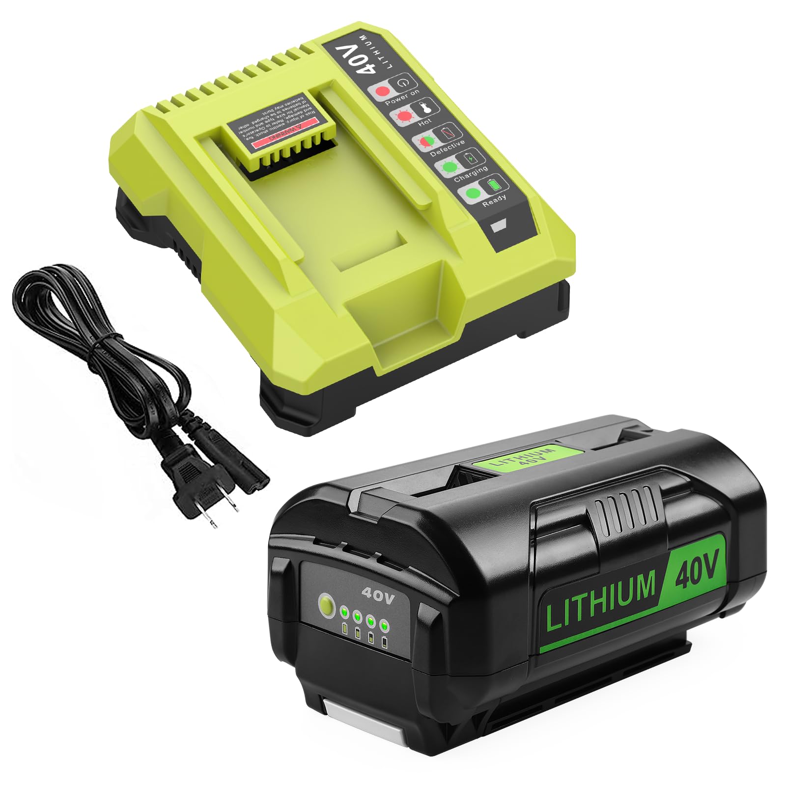 Energup 40Volt 6500mAh Replacement Ryobi 40V Battery + Charger Kit for Ryobi 40V Lithium Battery OP4026 OP40601 OP4050A OP4040 OP4030 OP4050 with OP401 Ryobi 40V Charger