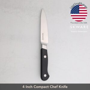 SKWARE 4" Paring Knife - Full Tang High Carbon German Steel - Compact Chef Knife for Peeling, Paring, Trimming of Meat, Fruit, Vegetables - Black