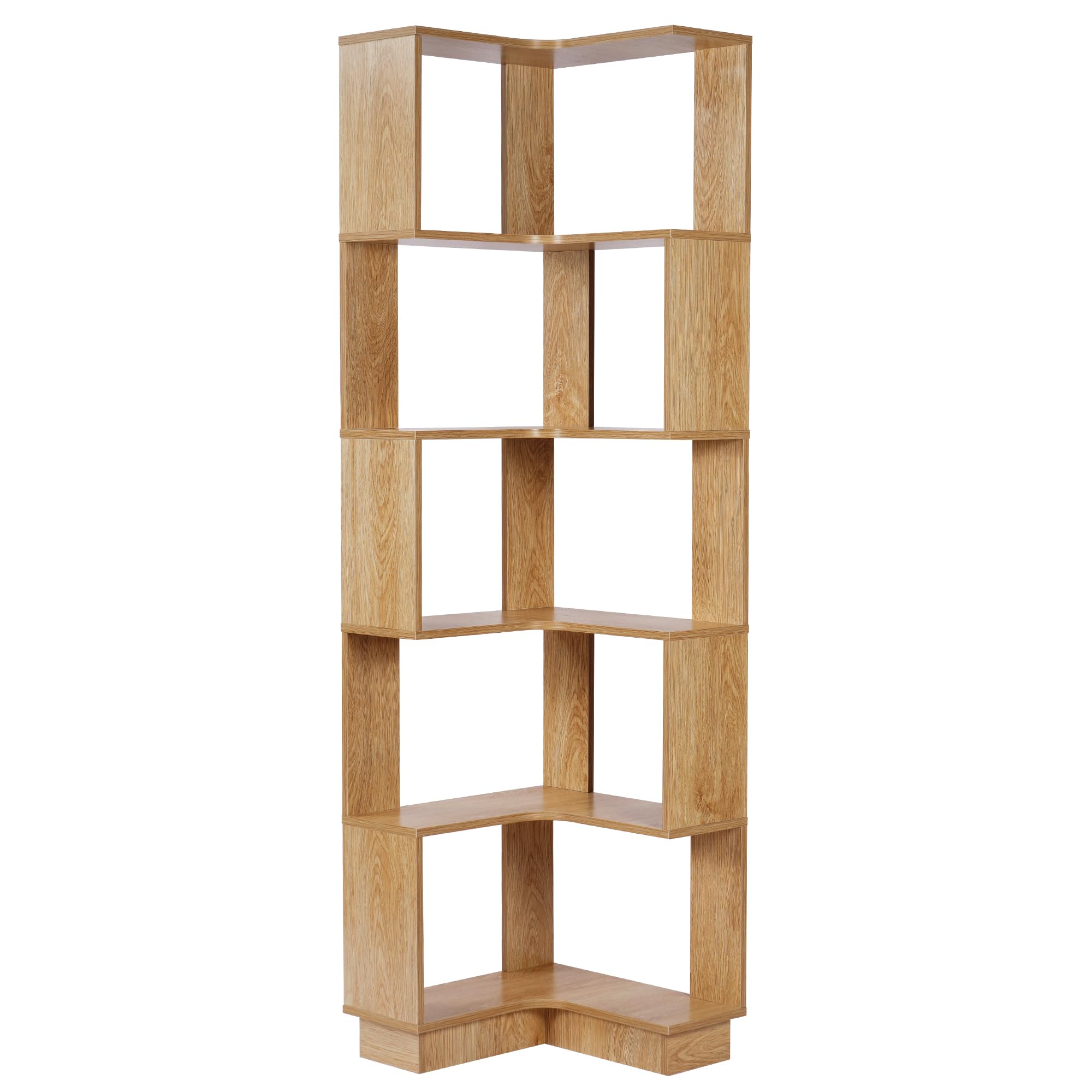 tonchean 5-Tier Corner Bookshelf 69" Tall Modern Wooden Corner Bookcase L-Shaped Shelf Storage Display Rack for Bedroom, Living Room, Home Office