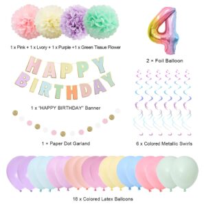 BRT Bearingshui 4th Birthday Decorations, 40 Inch Rainbow Gradient Number 4 Balloon, 4th Birthday Balloon, Happy Birthday Banner, Children’s 4th Birthday Party Supplies for Kids