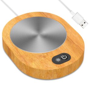 coffee mug warmer, abs smart beverage cup warmer, battery operated candle warmer plate, 55-65°c tea cup warmer, usb rechargeable, wood style warmer plate, touch control coffee heater for tea coffee