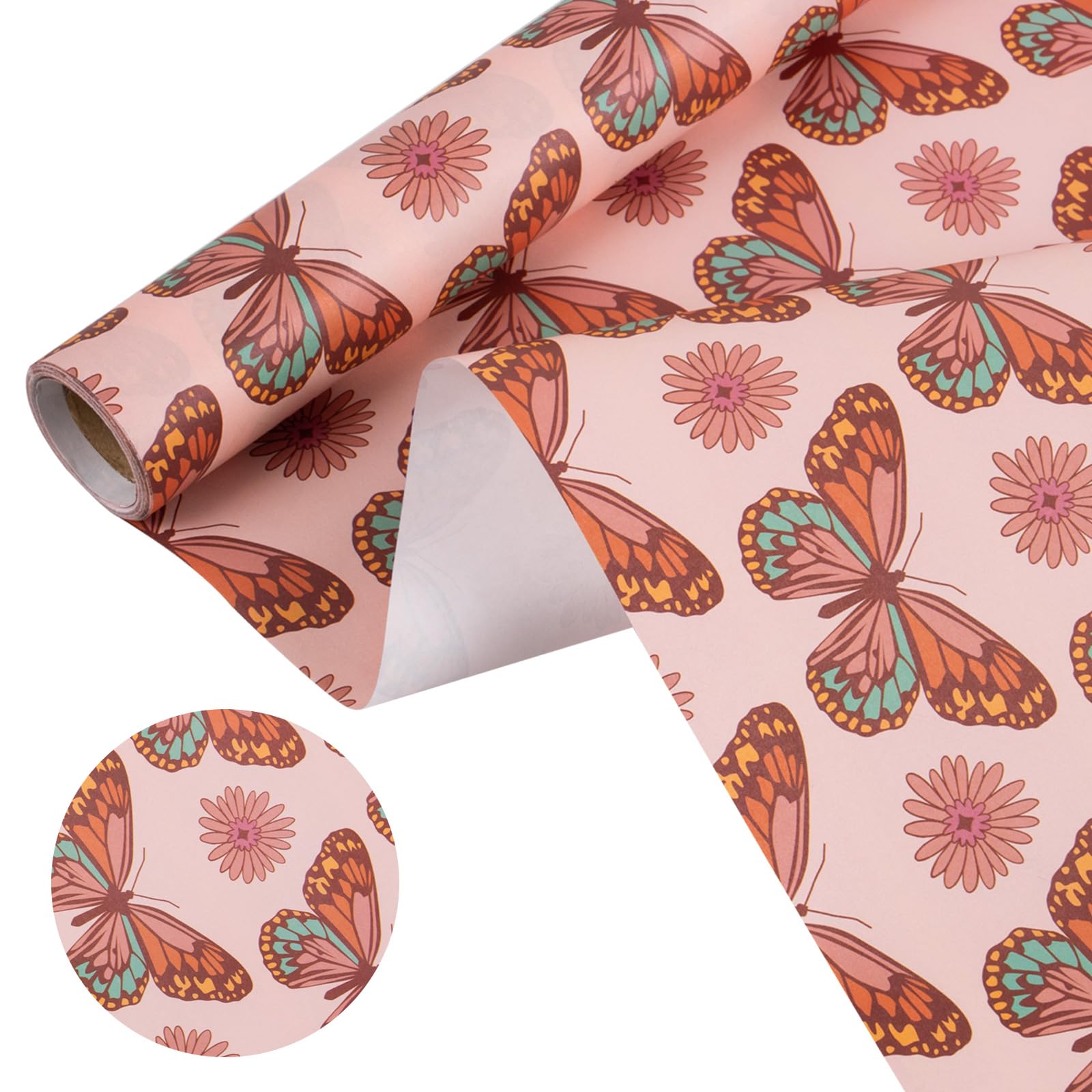 WRAPAHOLIC Wrapping Paper - Mini Roll - 17 Inch x 16.5 Feet - Boho Butterfly Design with Faint Fragrance for Birthday, Wedding, Drawer Liners, Home Closet Shelves, Gift Wrap