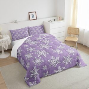 Feelyou Christmas Snowflake Comforter Set King Size Glitter Snowflake Bedding Set for Kids Boys Girls Bedroom Decor Purple Xmas Comforter Women Men Quilt Set with 2 Pillow Case