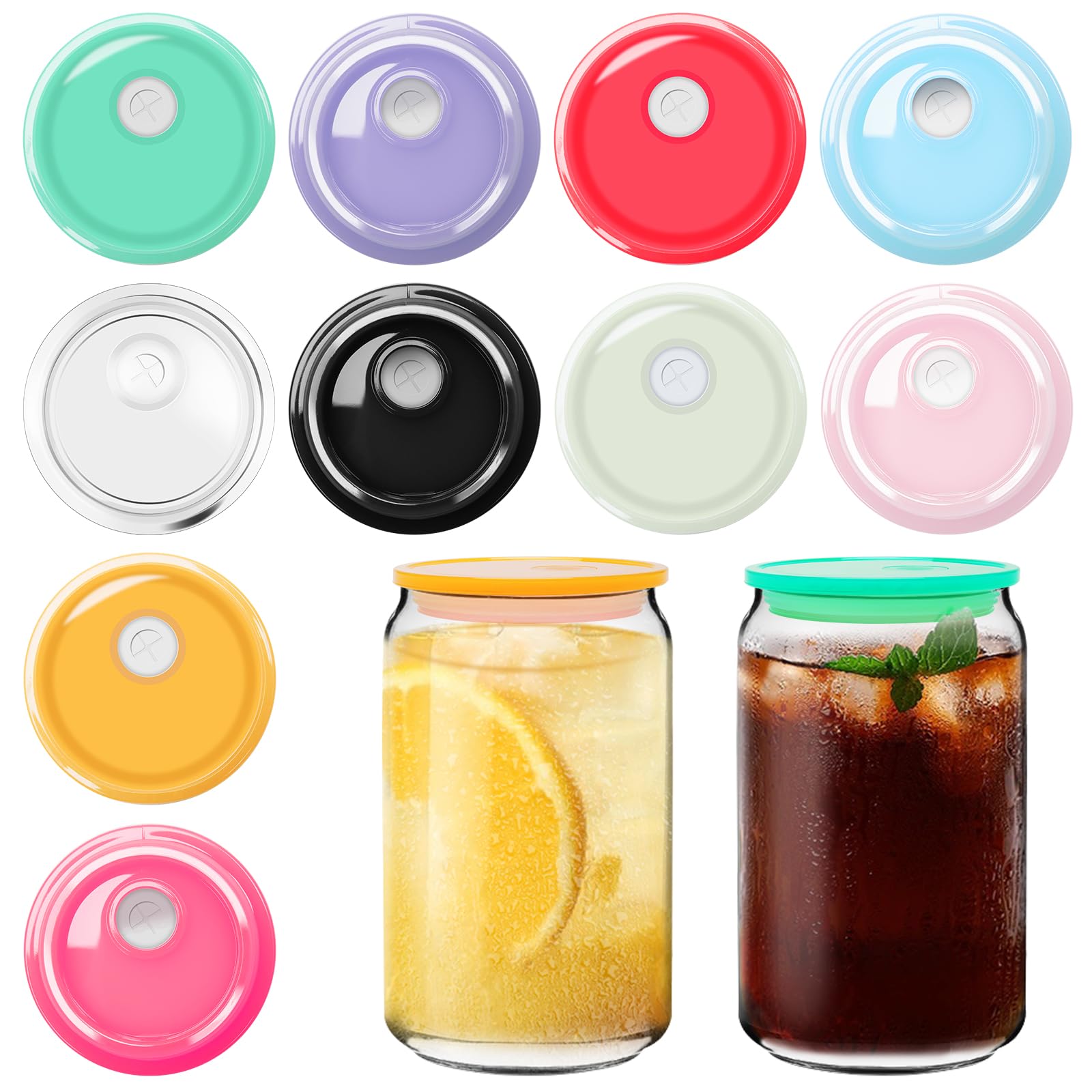 wiwaplex 10 Pcs Acrylic Lids for 16 oz Glass Cups with Lids and Straws Hole, Colored Glass Can Tumbler Replacement Lids Spill Proof Reusable for Beer Can Drinking Glasses Tumbler Cup