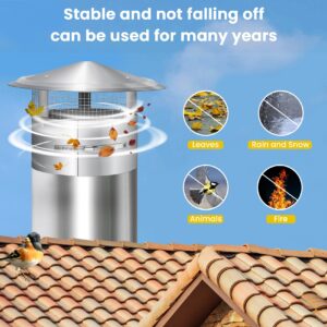 Bootuu 8 Inch Round Chimney Cap, 8 Inch Tapered Top Chimney Cap with Screen, 8 Inch Chimney Cap with Fastening Device with Screen, Stovepipe Finial, Stainless Steel