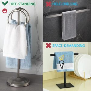 Hand Towel Holder 19'' Tall Hand Towel Rack Double Hand Towel Rings Hand Towel Stand for Bathroom Kitchen Counter to Hang Full-Size Hand Towel, Dish Towel, Tea Towel, Face Towel, Hair Towel (Silver)