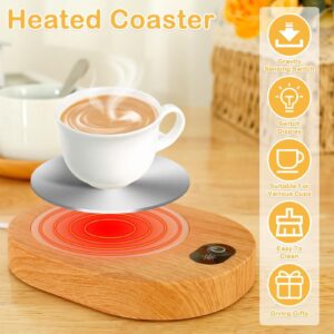 Coffee Mug Warmer, Abs Smart Beverage Cup Warmer, Battery Operated Candle Warmer Plate, 55-65°c Tea Cup Warmer, USB Rechargeable, Wood Style Warmer Plate, Touch Control Coffee Heater for Tea Coffee