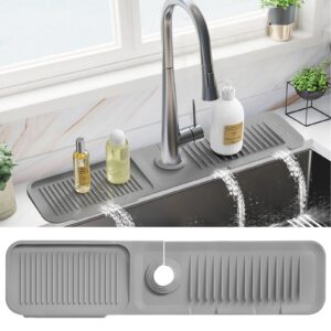 poyang 24 inch silicone draining mat for kitchen sink splash guard behind faucet, splash guard for kitchen sink area, longer faucet draining mat, sink protectors for kitchen sink splatter screen, grey