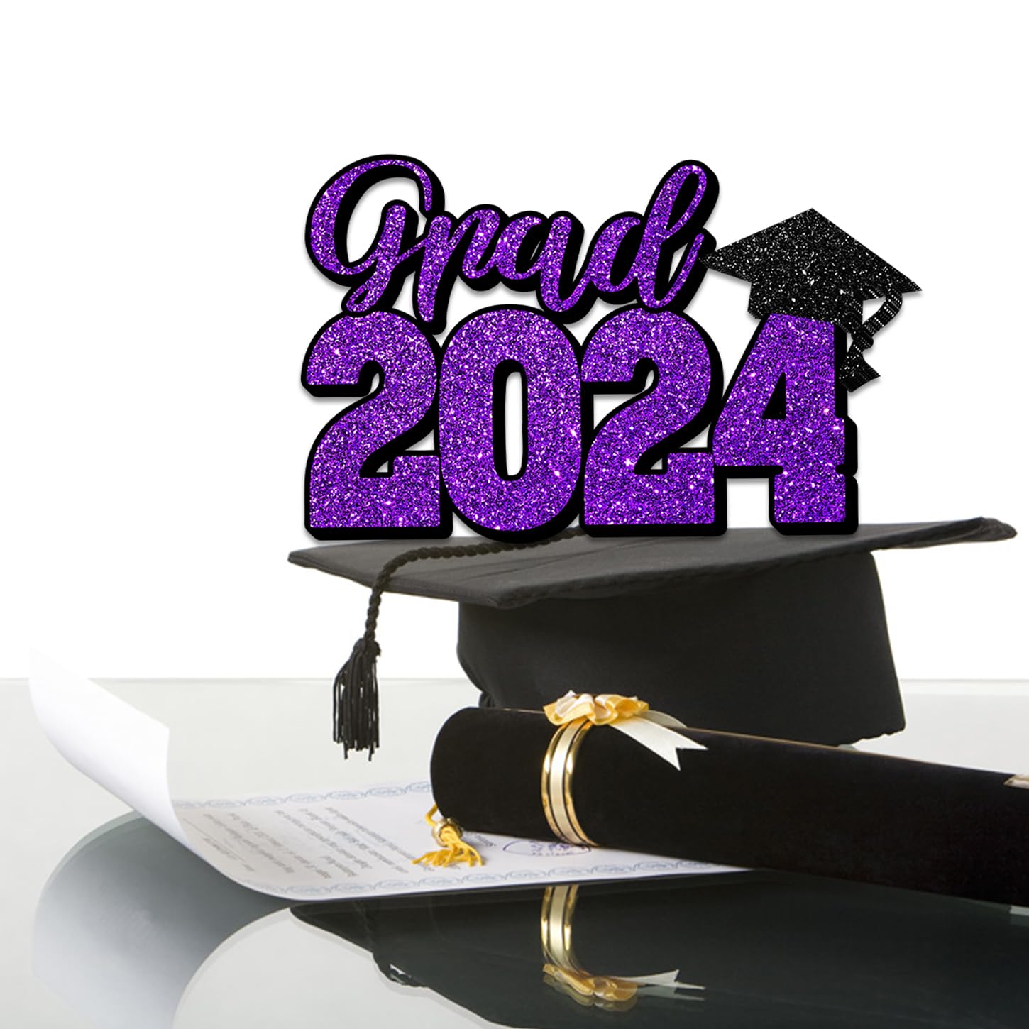 GPWXYYY Purple Graduation Sign Graduation Photo Booth Prop Party Decorations Class of 2024 Wood Cutout Sign Graduation Wooden Sign Decor for Grad 2024 Graduation Party Decorations